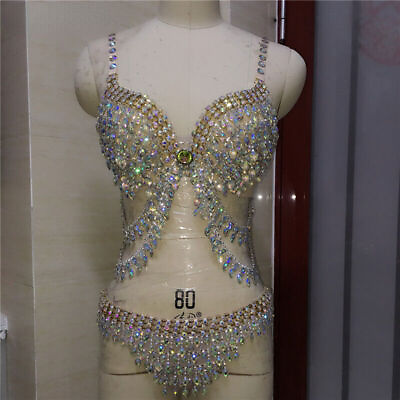 #ad Female Sexy Bikini Bikini Bra Rhinestone Crystal Decorated Dance Underwear $268.60