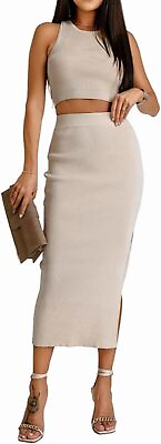 #ad Women#x27;s 2 Pieces Outfits Casual Crop Tank Top and Skirt Set $41.31