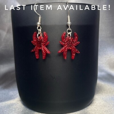 #ad Handmade Silver Red Spider Earrings Gothic Gift Jewellery GBP 4.50