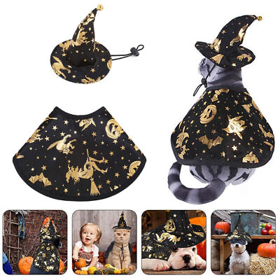 #ad Dog Cat Halloween Costumes Funny Wizard Costume Cloak Cape Witch Hat Cosplay $8.54