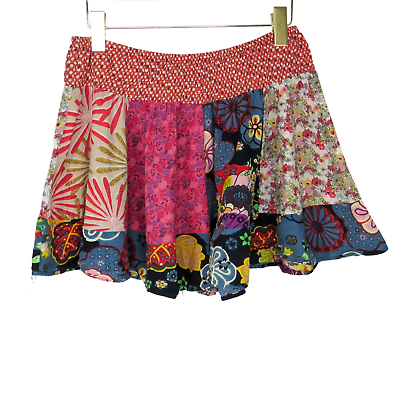 #ad Fire Los Angeles Y2k Multicolor Patchwork Multi Print Mini Skirt Medium $34.99