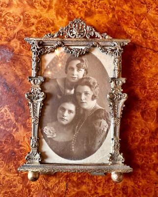 #ad Picture Frame Kamp;O Victorian Cherub Caryatid Brass Gilt 5 x 3.5 Inch Picture $195.00