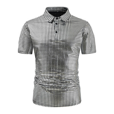#ad Men#x27;s Short Sleeve Lapel Collar Shirt With Fancy Stripe Print ForSummer Wear $18.24