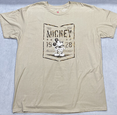 #ad Disney Parks Mickey Mouse T Shirt Men#x27;s 2XL Beige Cotton Hanes $12.99