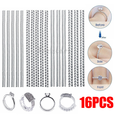 #ad 16Pcs Ring Size Adjuster Invisible Clear Ring Sizer Jewelry Fit Reducer Guard $5.57