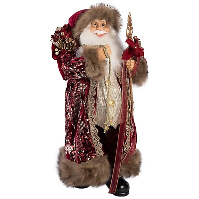 #ad 24quot; Large Santa Claus Collectible Doll Santa Christmas Figurine Burgundy $74.95