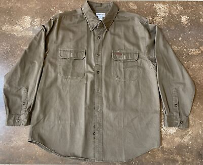 #ad Carhartt Mens Brown Heavy Duty Button Up Long Sleeve Shirt Cotton XL $26.95