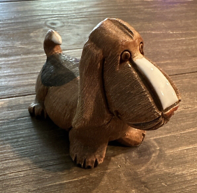 Artesania Rinconada Bassett Hound Dog Male Figurine Signed Pottery Brown $12.74