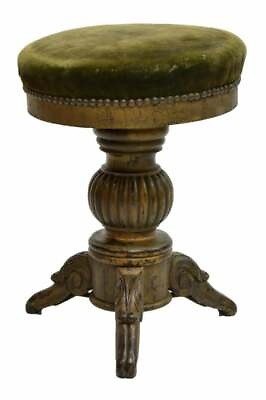 #ad Antique Stool Swivel Victorian Parcel Gilt Painted Piano or Vanity1800#x27;s $472.34