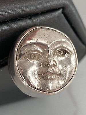 #ad Designer Moon Faced Embossed Carved Sterling Silver Replacement Stud Earring $27.99
