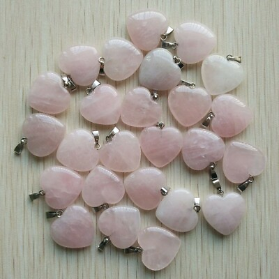 #ad Fashion Natural Rose Quartz Stone Love Heart Pendants Bead 50pcs lot Wholesale $21.84