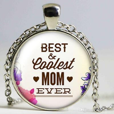 #ad German Silver 20quot; Cabochon necklace MOM MOTHER BEST LOVE pendant women men gift $19.89