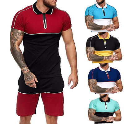 #ad Mens Summer 2Pcs Outfits Jogger Slim Fit T Shirts Shorts Gym Workout Tracksuit $25.38