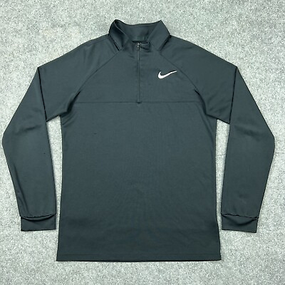 #ad Nike Golf Shirt Mens Small Black 1 4 Zip Pullover Dri Fit Essential Long Sleeve $19.95