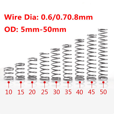 #ad 10Pcs Wire Dia 0.6 0.7 0.8mm 304 Stainless Steel Compression Spring OD 5mm 50mm $4.28