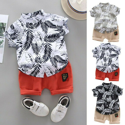 #ad Toddler Kids Baby Boy Short Sleeve Cartoon Pattern Shirt TopsShorts Set Clothes $14.39