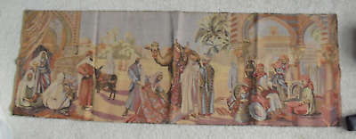 #ad Antique Belgium Tapestry Desert Oasis with People Camels Sand 20x58quot; $185.00