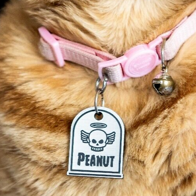 #ad Goth Tombstone Personalized Dog Cat Pet ID Skull Charm Keychain Collar Human Tag $14.99