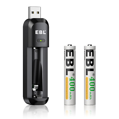 #ad EBL Smart AAAA Battery Charger with 2 pcs 400mAh Rechargeable AAAA Batteries $9.49