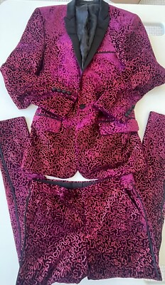 #ad *N￼W OT* Asos Design 2 Piece Suit Maroon SequinVelvet Tux Size 6 $89.99