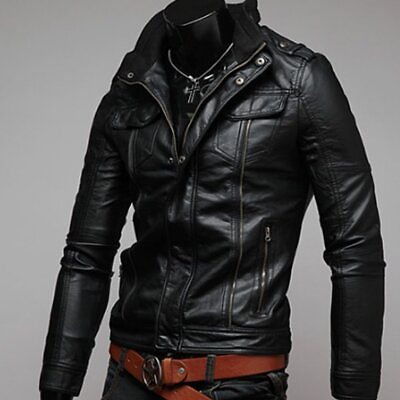 #ad Men#x27;s Retro Biker Black Genuine Real Leather Slim fit Rider Motorcycle Jacket GBP 25.00