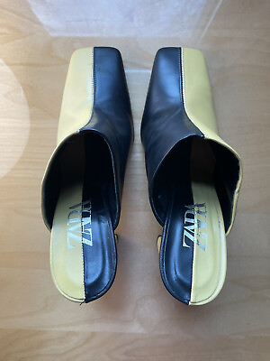 #ad Zara Yellow And Black Color Block Mules 37 $33.00
