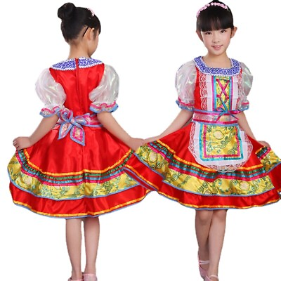 #ad Girl Ethnic Folk Dress Costume Cute Russian Traditional Short Sleeve Dance Dress $34.93