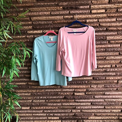#ad Doncaster Casual Blue and Pink Long Sleeve Stretch Rayon T shirts  Size L XL $25.87