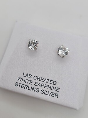 #ad Lab Created White Sapphire Sterling Silver 7mm Round Stud Earrings $18.95