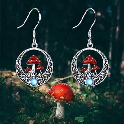 #ad Cute Three Red Mushroom Round Earrings For Ladies And Girls Birthday Christmas $9.98