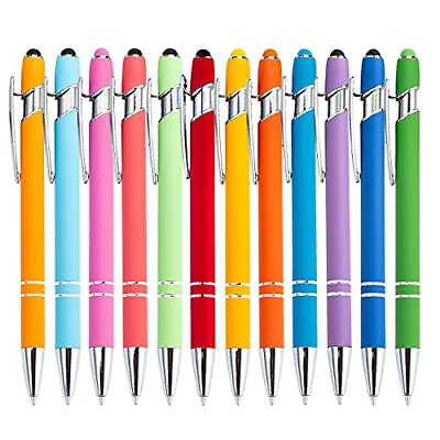 #ad PASISIBICK 12 Pieces Rainbow Rubberized Soft Touch Ballpoint Pen with Stylus ... $14.65