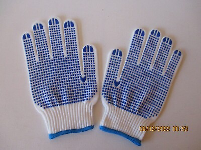 #ad Pair Rubber Grip BLUE White Knit GLOVES Size LARGE Adult Unisex Gardening NEW $5.50
