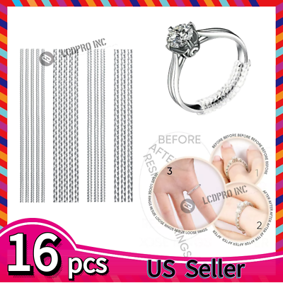 #ad 16Pcs Ring Size Adjuster Invisible Clear Sizer Jewelry Fit Reducer Guard Loose $6.39