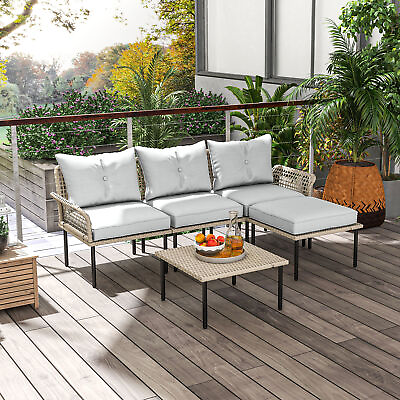 #ad 5 PCs Patio Furniture Set with Sofa Chaise Lounge Table $319.99