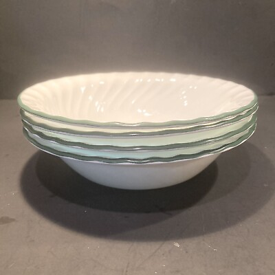 #ad VTG CORELLE SET OF SOUP CEREAL BOWLS CALLAWAY HOLIDAY WHITE W GREEN SWIRL RIM $20.00
