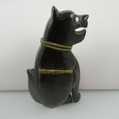#ad Vintage Carved Plastic Resin and Brass Dog Shaped Folk Art Pill Box Trinket Box $59.95