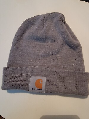 #ad Carhartt Beanie Hat Pull On Knit Gray One Size Fits All Outdoor Patch Hat $18.48