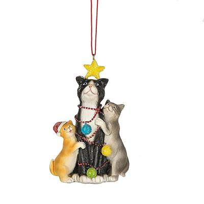 #ad Tuxedo Black White Cat With Kittens Ornament Hanging Resin Midwest W Tags $7.90