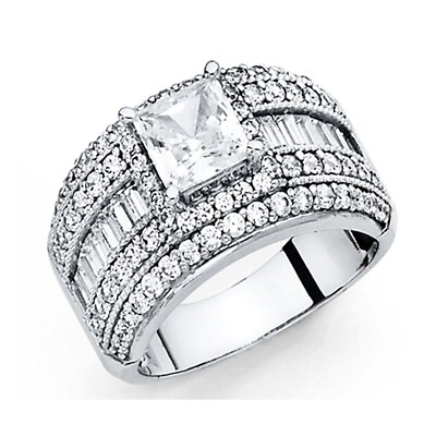 #ad 14K White Gold Cubic Zirconia Princess Stone Women#x27;s Engagement Ring $796.10