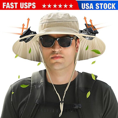 #ad Wide Brim Solar Fan Outdoor Fishing HatSunscreen Sun Hat with Fan US $25.86