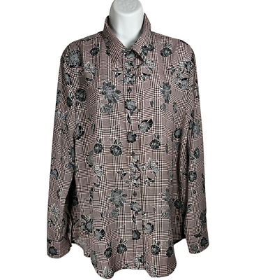 #ad The Shirt by Rochelle Behrens Signature Top Plaid Check Floral Blush Black XL $10.00