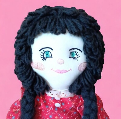 #ad Vintage Cloth Doll Embroidered Facial Features 22quot; Yarn Hair Rag Doll Figure $35.00