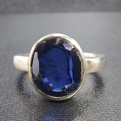 #ad 12x9 MM Oval Cut Natural Blue Sapphire Sterling Silver Statement Ring US 8 $53.99