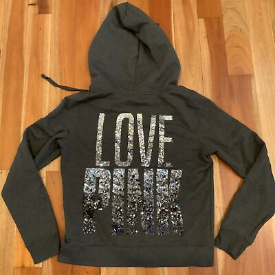 Rare Victoria’s Secret PINK gray full zip hoodie with Ombre bling Large L $39.99
