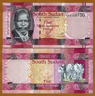 #ad South Sudan 5 Pounds ND 2011 P 6 UNC $5.31