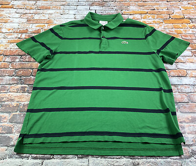 #ad Lacoste Mens Adult Polo Shirt 7 XXL Short Sleeve Green Blue Striped Logo Cotton $13.79