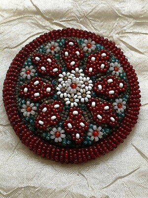 #ad Victorian French Micro Beaded Brooch Coloured Bunch of red amp; white Flowers $199.00
