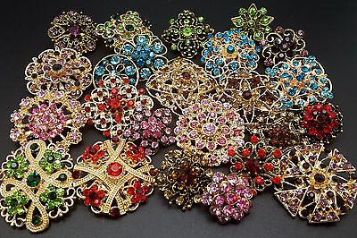 Lot 24 pc Mixed Vintage Style Golden Rhinestone Crystal Brooch Pin DIY Bouquet $13.88
