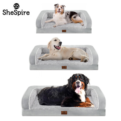 #ad SheSpire L XL Gray White Orthopedic Dog Bed Memory Foam Bolster Pet Mat w Cover $39.89