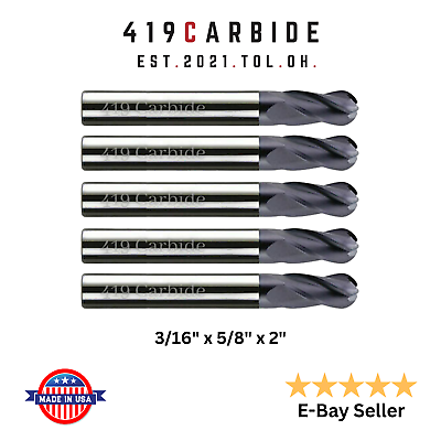 #ad General Purpose Solid Carbide Ball End Mill 3 16quot; 4 Flute ALTiN 5 PACK $55.00